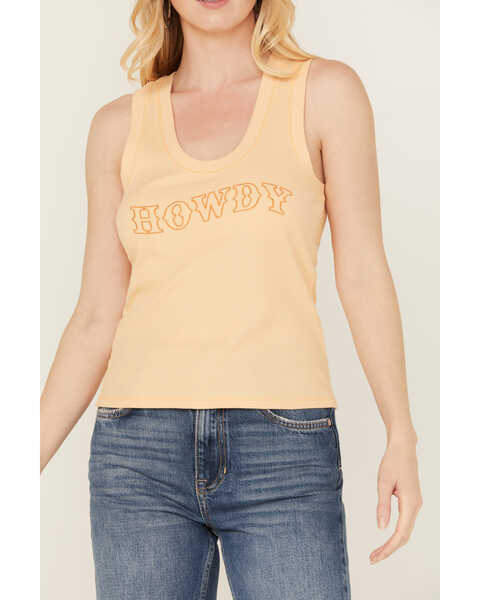 Image #3 - White Crow Women's Howdy Embroidered Tank , Orange, hi-res