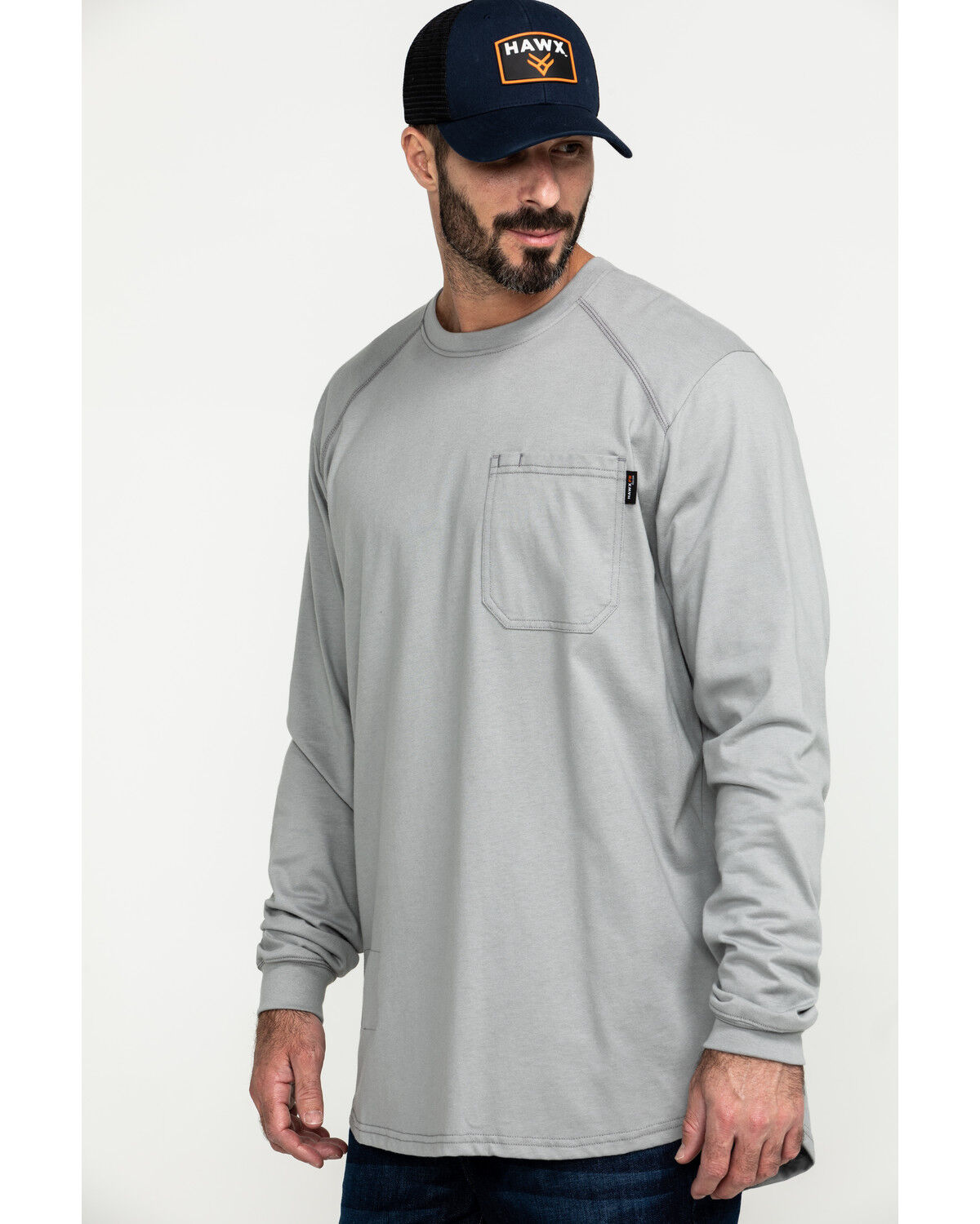 Image #3 - Hawx Men's FR Pocket Long Sleeve Work T-Shirt - Big, Silver, hi-res