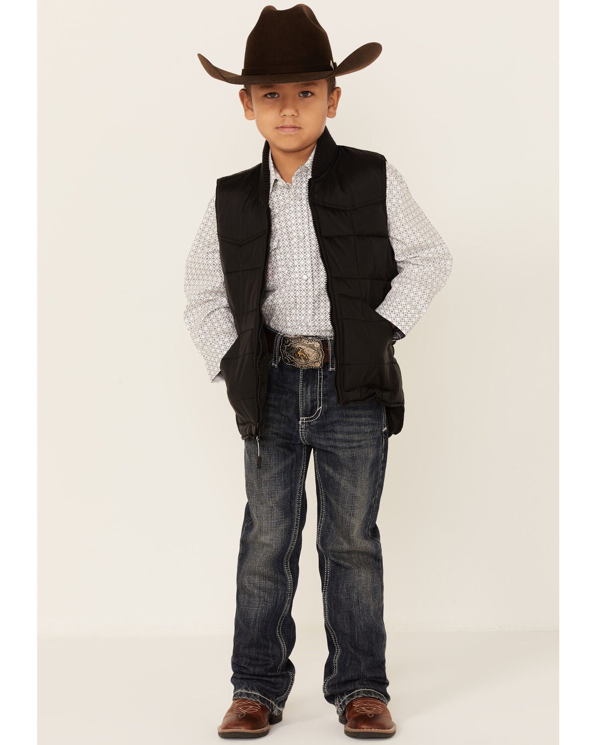 Image #2 - Roper Boys' Black Rangewear Quilted Down Vest , , hi-res