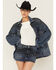 Image #2 - 7 For All Mankind Women's Candy Oil Dark Wash Oversized Embellished Trucker Denim Jacket, Dark Wash, hi-res