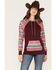Image #1 - Hooey Women's Serape Stripe Contrast Print Savannah Hoodie, Maroon, hi-res