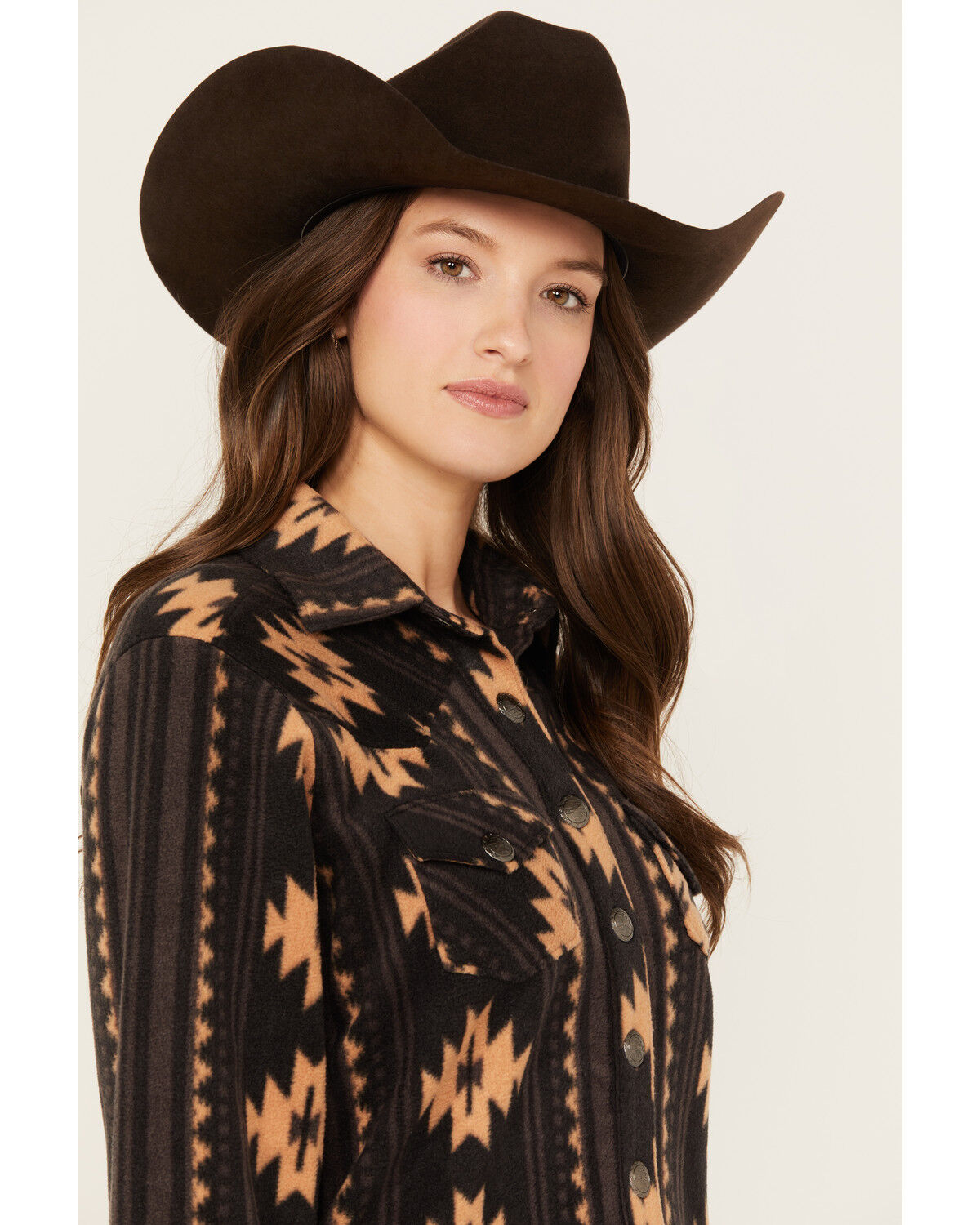 Image #2 - Cinch Women's Southwestern Print Polar Fleece Shacket, Black, hi-res
