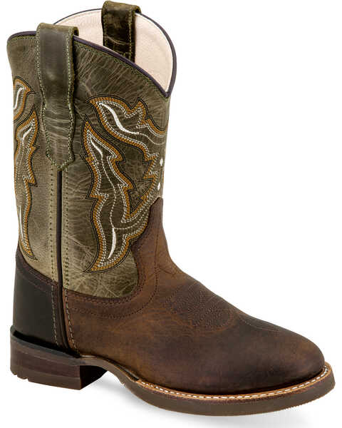 Image #1 - Old West Boys' Fancy Stitch Leather Boots - Round Toe , Brown, hi-res