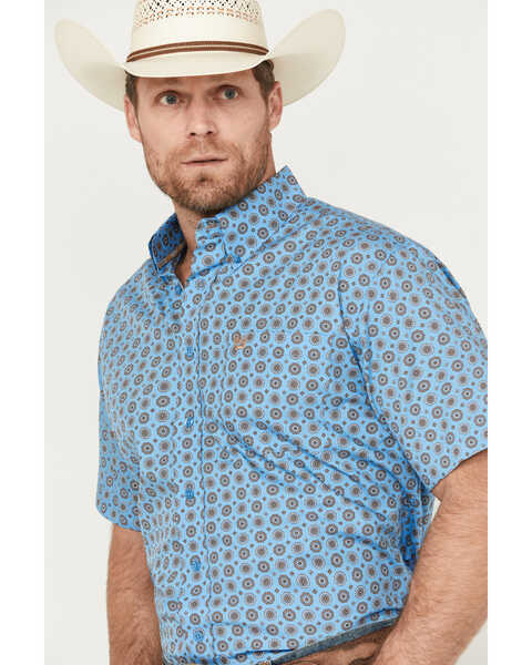 Image #2 - Cinch Men's Geo Print Short Sleeve Button Down Western Shirt, Blue, hi-res