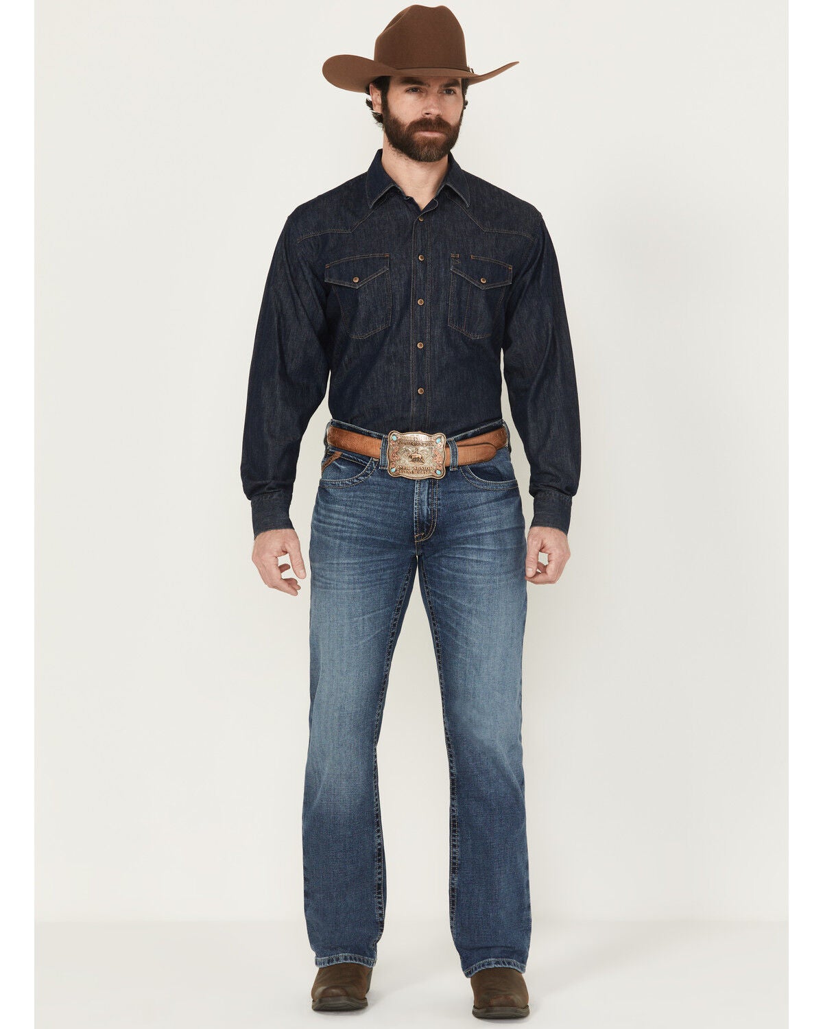 Ariat Men's M4 Andrew Medium Wash Relaxed Bootcut Stretch Denim Jeans, Medium Wash, hi-res