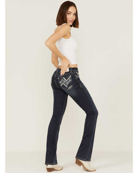 Grace in LA Women's Zig Zag Southwestern Pocket Bootcut Jeans, Blue, hi-res