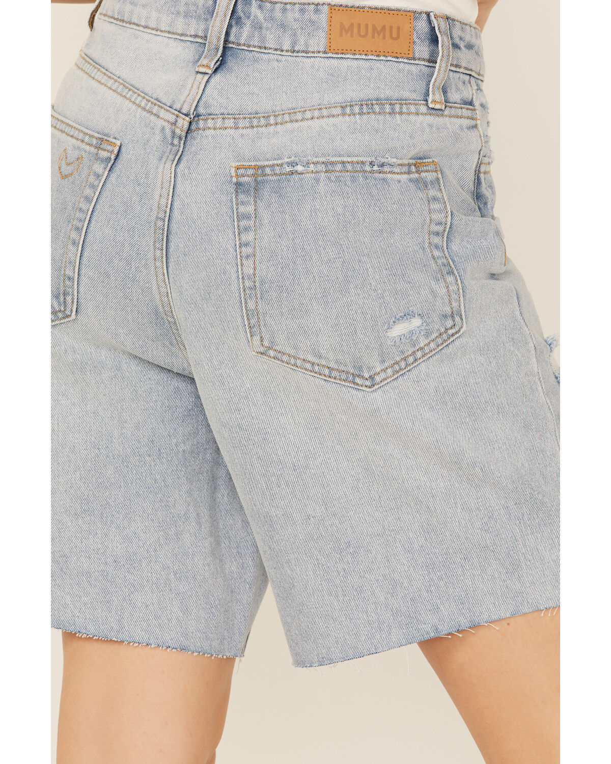 Image #4 - Show Me Your Mumu Women's Brentwood Distressed Denim Jean Shorts, Blue, hi-res