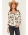 Image #1 - Shyanne Women's Hillsdale Printed Long Sleeve Henley Thermal Top, Natural, hi-res