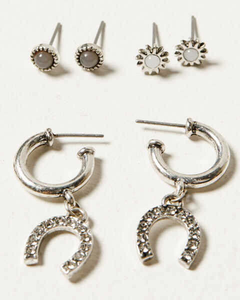 Image #3 - Shyanne Women's Horseshoe Icon and Hoop Earring Set - 6 Piece , Silver, hi-res