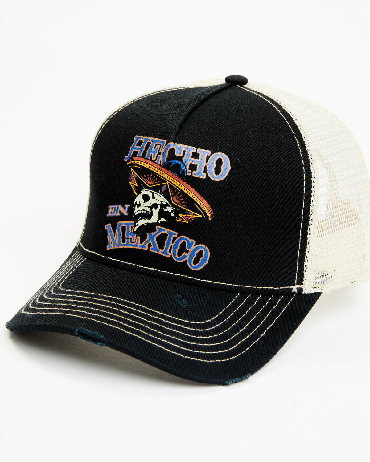 Image #1 - Moonshine Spirit Men's Hecho En Mexico Skull Graphic Mesh-Back Ball Cap, Black, hi-res