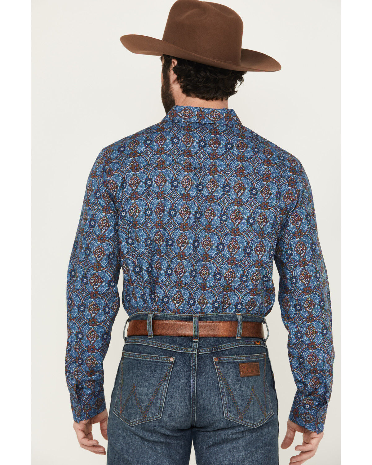 Image #4 - Gibson Trading Co Men's City Limits Medallion Print Long Sleeve Button-Down Stretch Western Shirt, Blue, hi-res