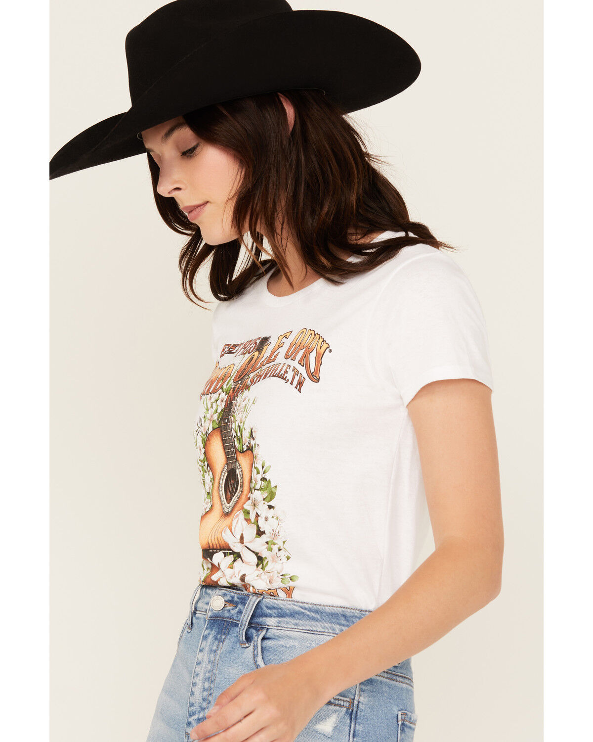 Image #2 - Changes Women's Grand Ole Opry Guitar Flowers Short Sleeve Graphic Tee, White, hi-res