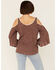 Wild Moss Women's Mauve Ditsy Floral Cold Shoulder Woven Top, Mauve, hi-res