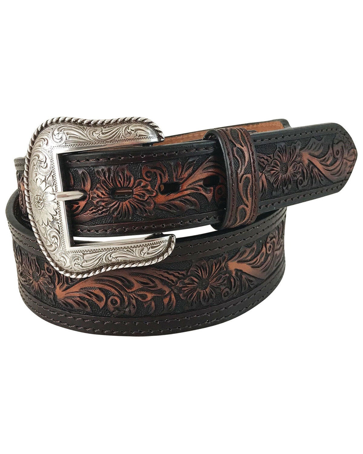 Roper Men's Floral Strap Western Belt, Brown, hi-res