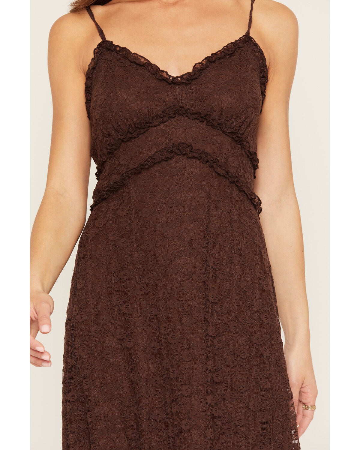 Image #3 - Originality Women's Solid Lace Sleeveless Midi Dress, Brown, hi-res