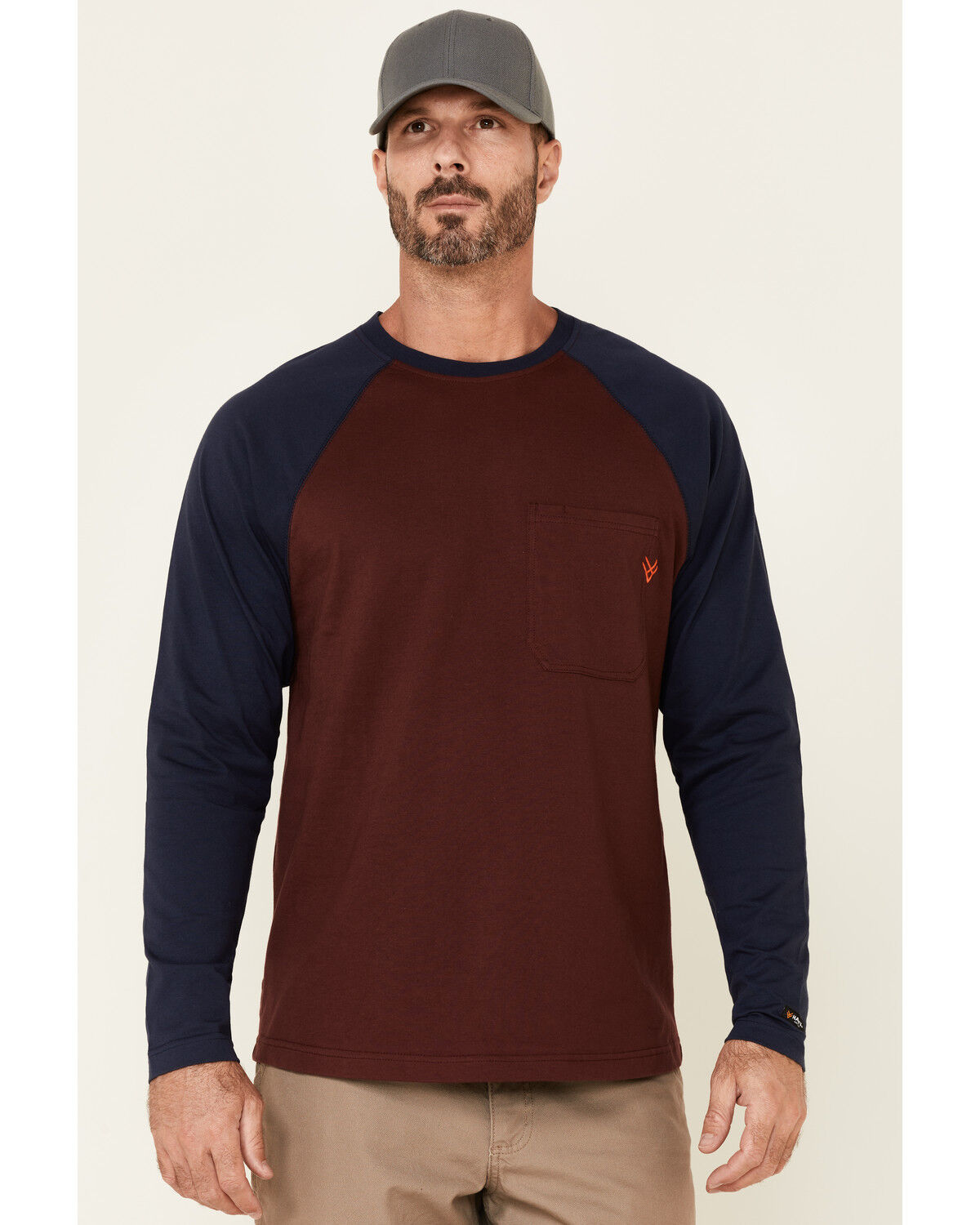 Image #1 - Hawx Men's Dark Red Original Baseball Crew Long Sleeve Work T-Shirt, Dark Red, hi-res