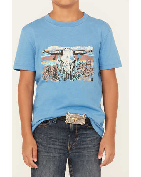 Image #3 - Rock & Roll Denim Boys' Desert Bull Skull Short Sleeve Graphic T-Shirt , Blue, hi-res