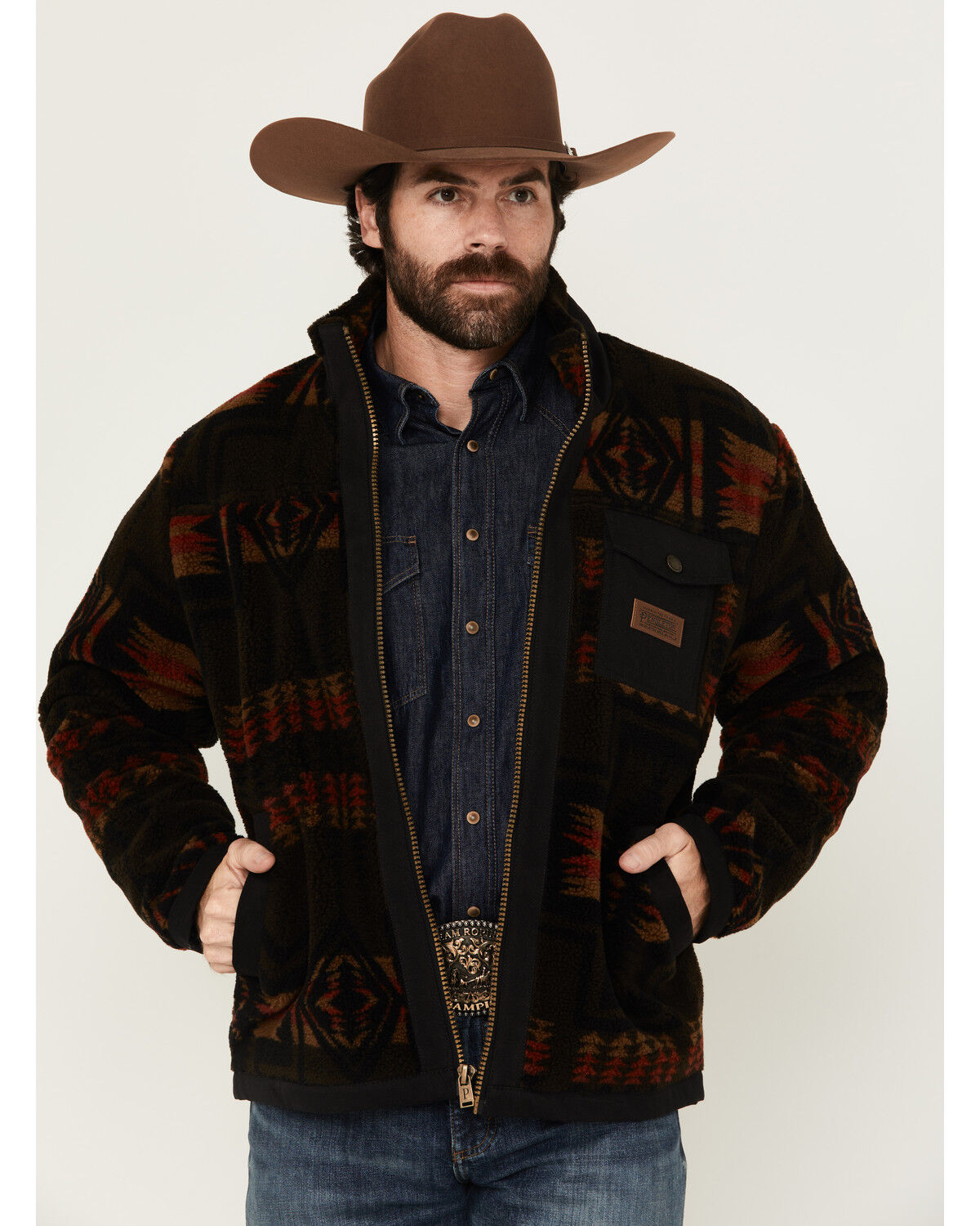 Image #1 - Pendleton Men's Harding Printed Berber Jacket, Black, hi-res