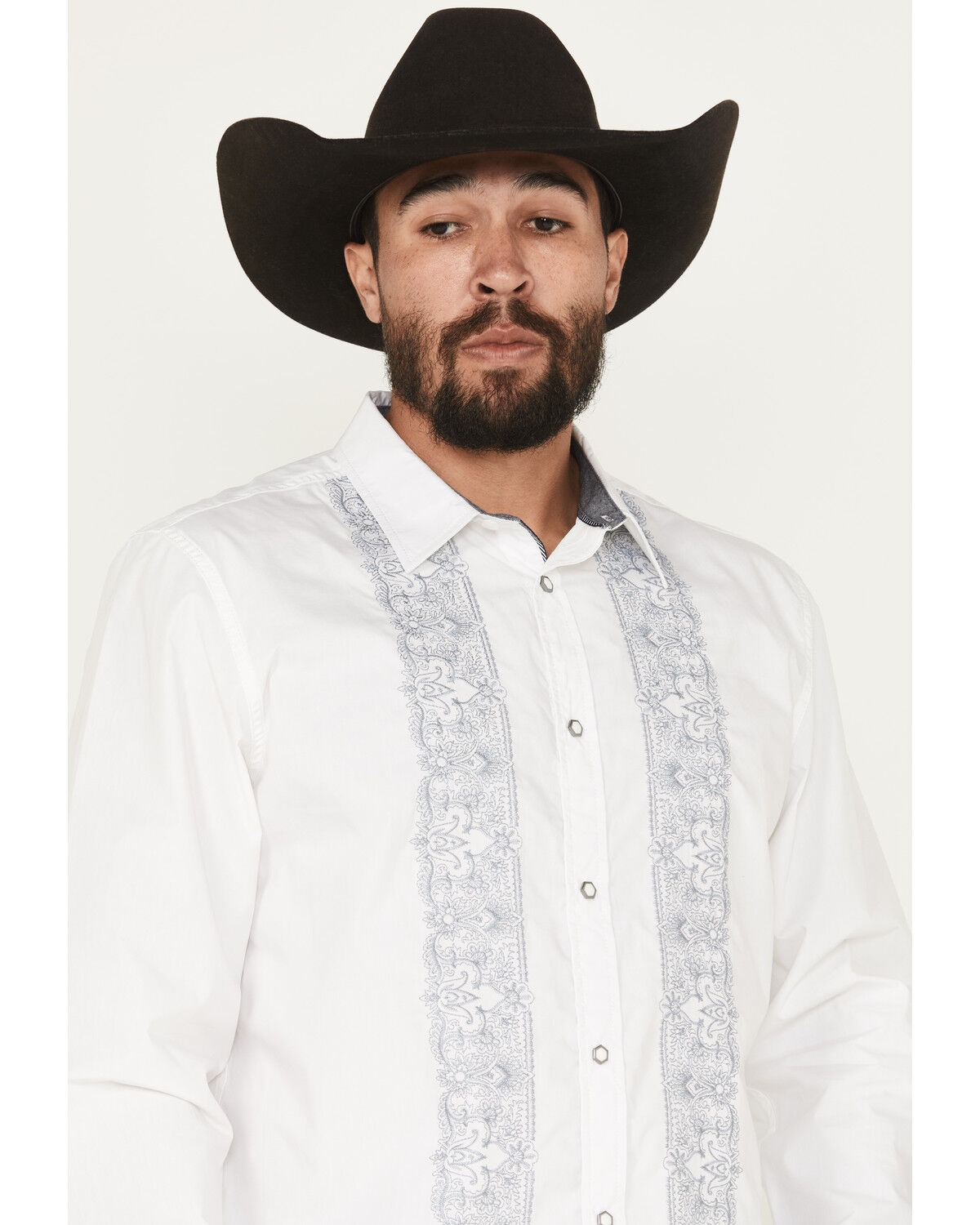 Image #2 - Moonshine Spirit Men's Heart Embroidered Long Sleeve Snap Western Shirt, White, hi-res