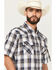 Image #2 - Ely Walker Men's Plaid Print Short Sleeve Snap Western Shirt, Navy, hi-res