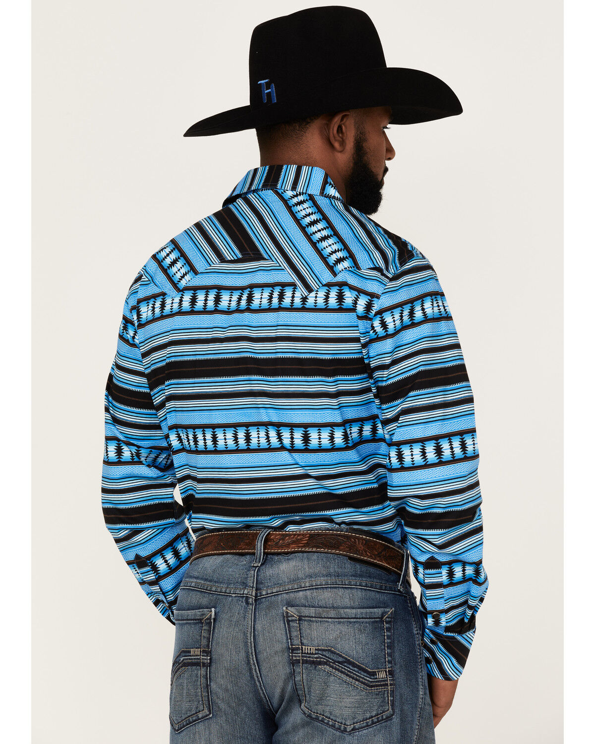 Image #4 - Rock & Roll Denim Men's Horizontal Southwestern Print Long Sleeve Snap Western Shirt, Turquoise, hi-res