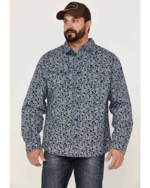 Image #1 - Brothers and Sons Men's All-Over Print Long Sleeve Button Down Western Shirt , Navy, hi-res