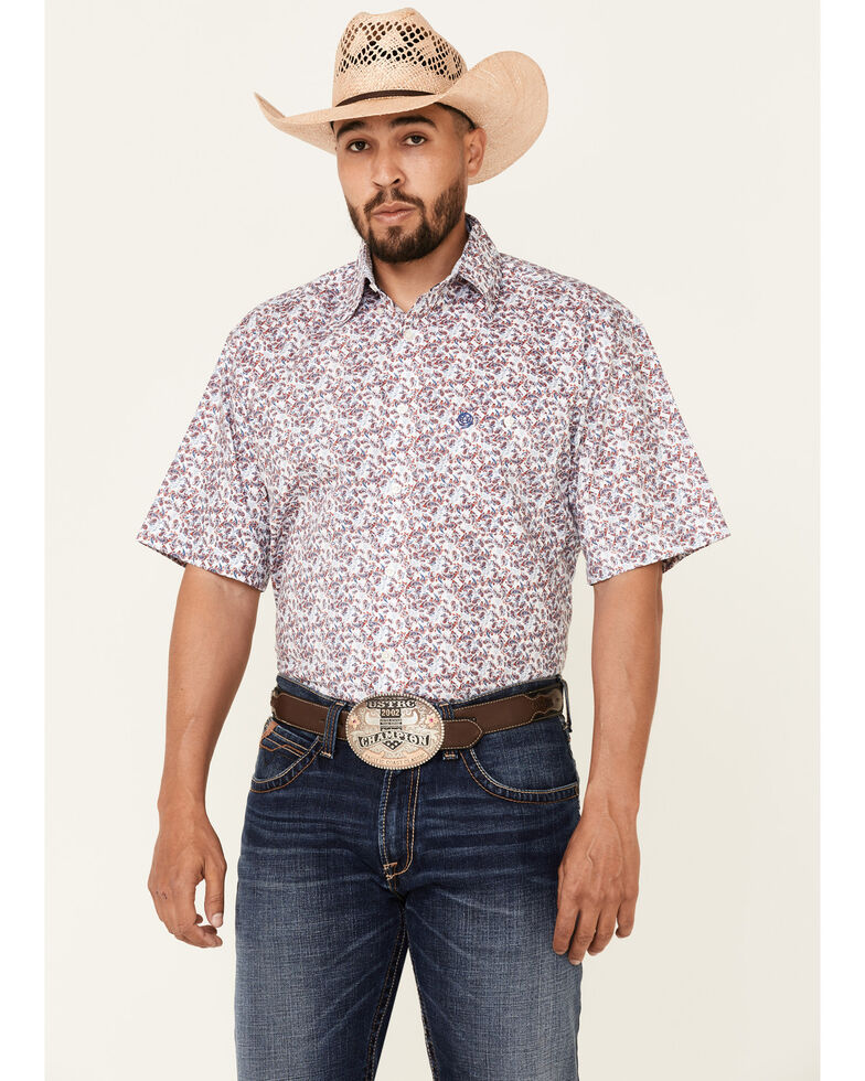 George Strait By Wrangler Red Small Paisley Print Short Sleeve Button-Down Western Shirt , Red, hi-res