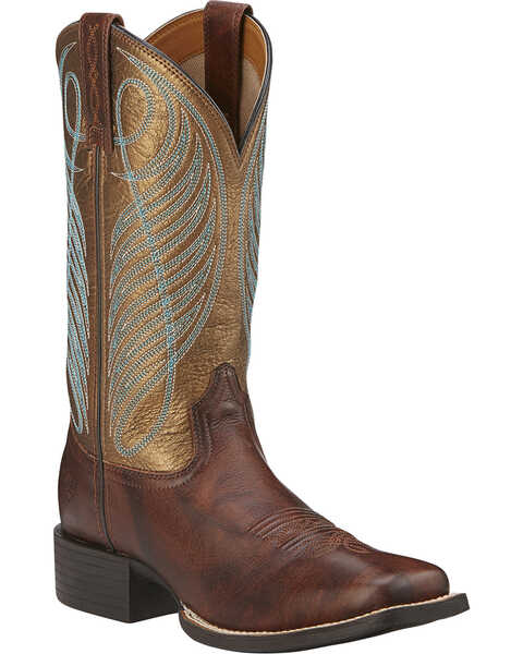 Ariat Women's Round Up Western Boots - Broad Square Toe, Dark Brown, hi-res