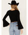 Image #4 - Shyanne Women's Deep V-Neck Bell Sleeve Crop Top, Black, hi-res