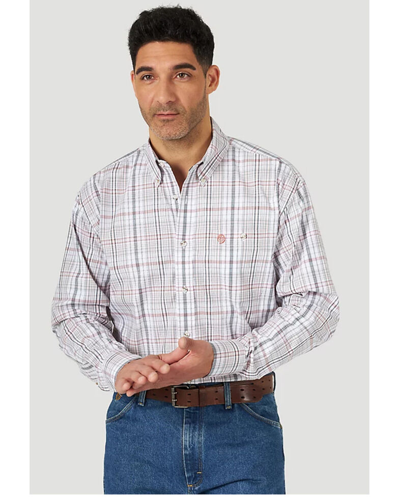 George Strait By Wrangler Men's Plaid Button-Down Western Shirt , Rose, hi-res