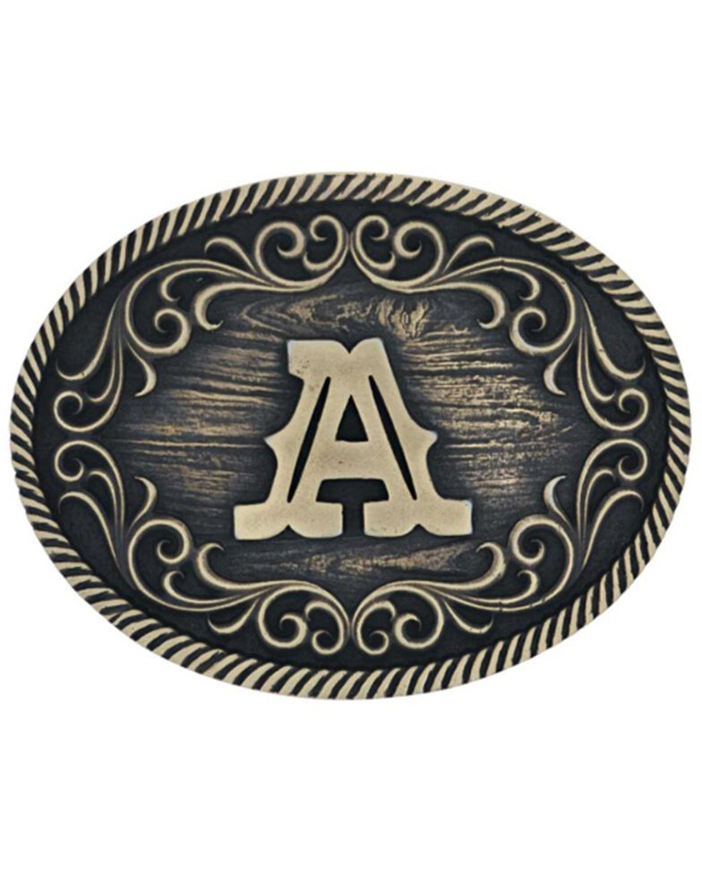 Montana Silversmiths Filigree Initial A Belt Buckle, Bronze, hi-res
