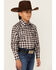 Image #2 - Cowboy Hardware Boys' Plaid Print Long Sleeve Snap Stretch Western Shirt, Black, hi-res