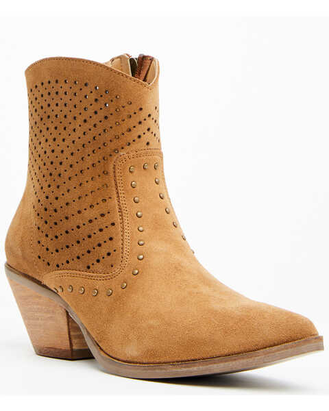 Image #1 - Dingo Women's Miss Priss Suede Booties - Pointed Toe , Camel, hi-res