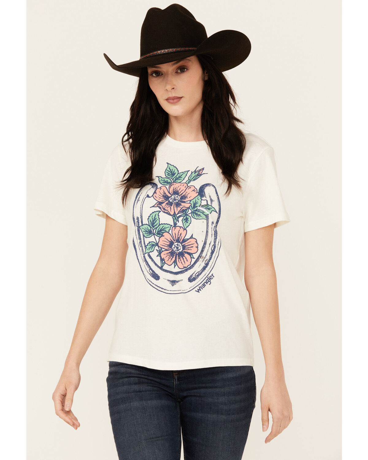 Image #1 - Wrangler Retro Women's Boot Barn Exclusive Flower Short Sleeve Graphic Tee, White, hi-res