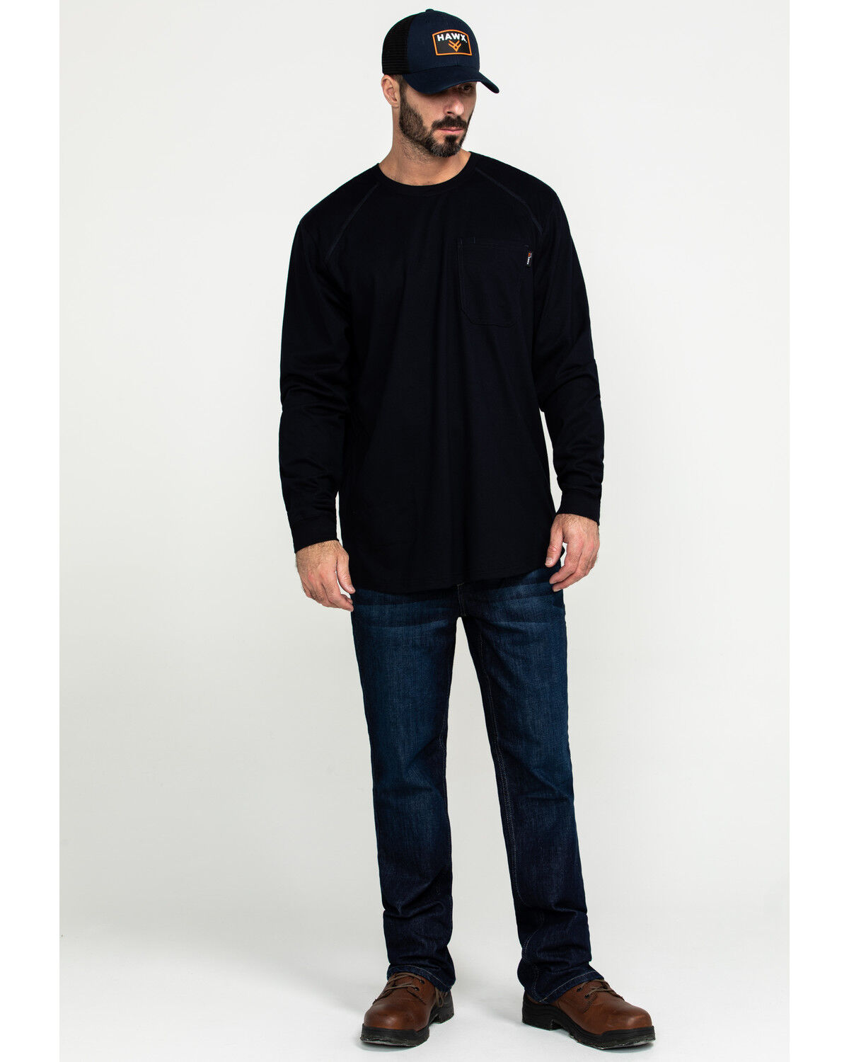 Image #6 - Hawx Men's FR Pocket Long Sleeve Work T-Shirt - Big, Navy, hi-res