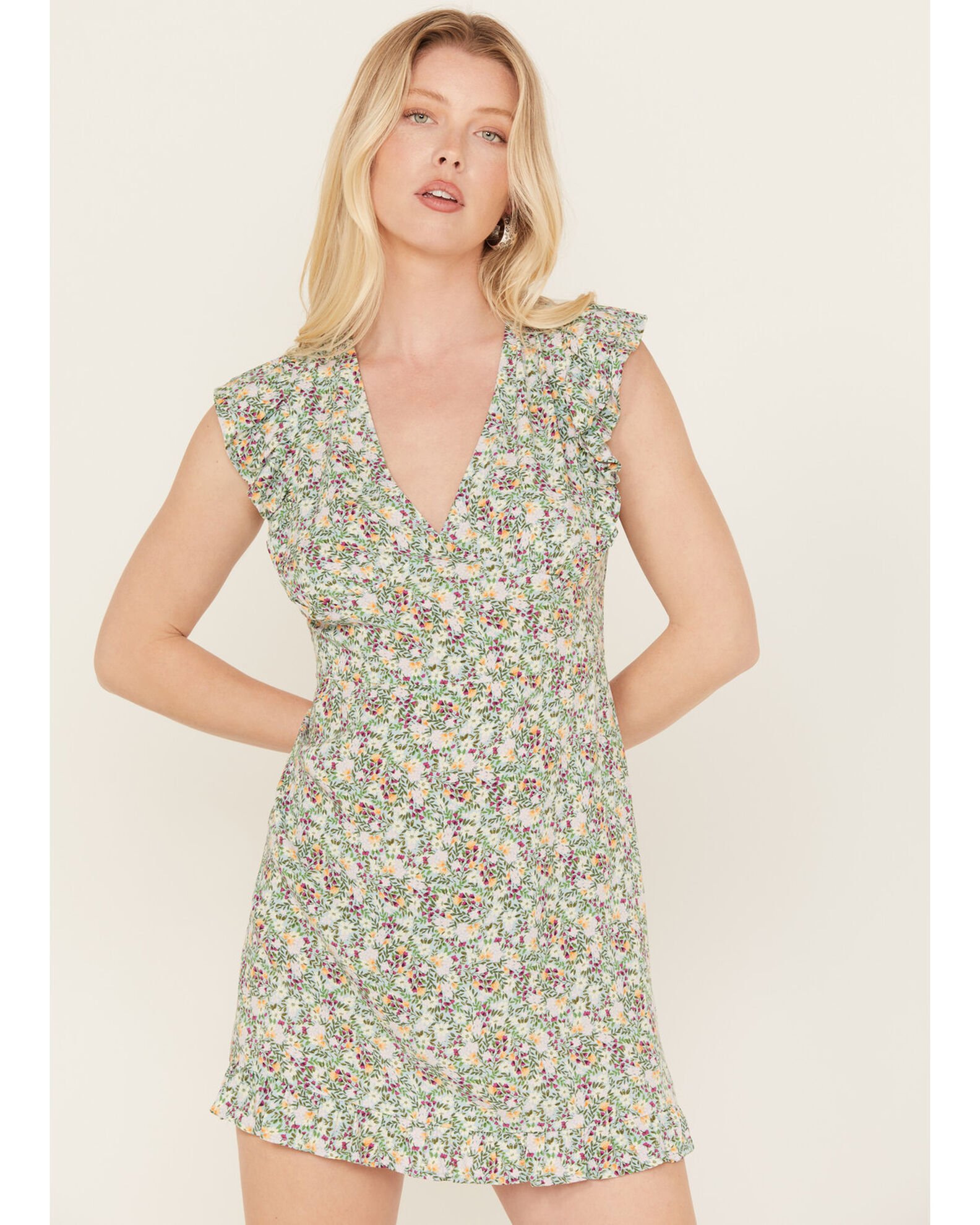 Tiny floral ruffle sale mini wrap dress