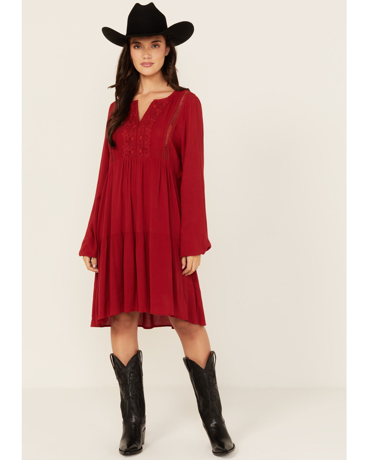 Image #1 - Wild Moss Women's Crochet Trim Mini Dress, Red, hi-res