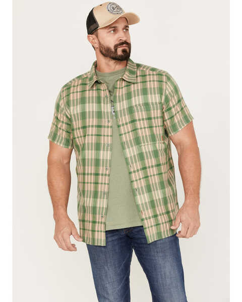 Brothers and Sons Men's Plaid Print Short Sleeve Button-Down Western Shirt, Brown, hi-res