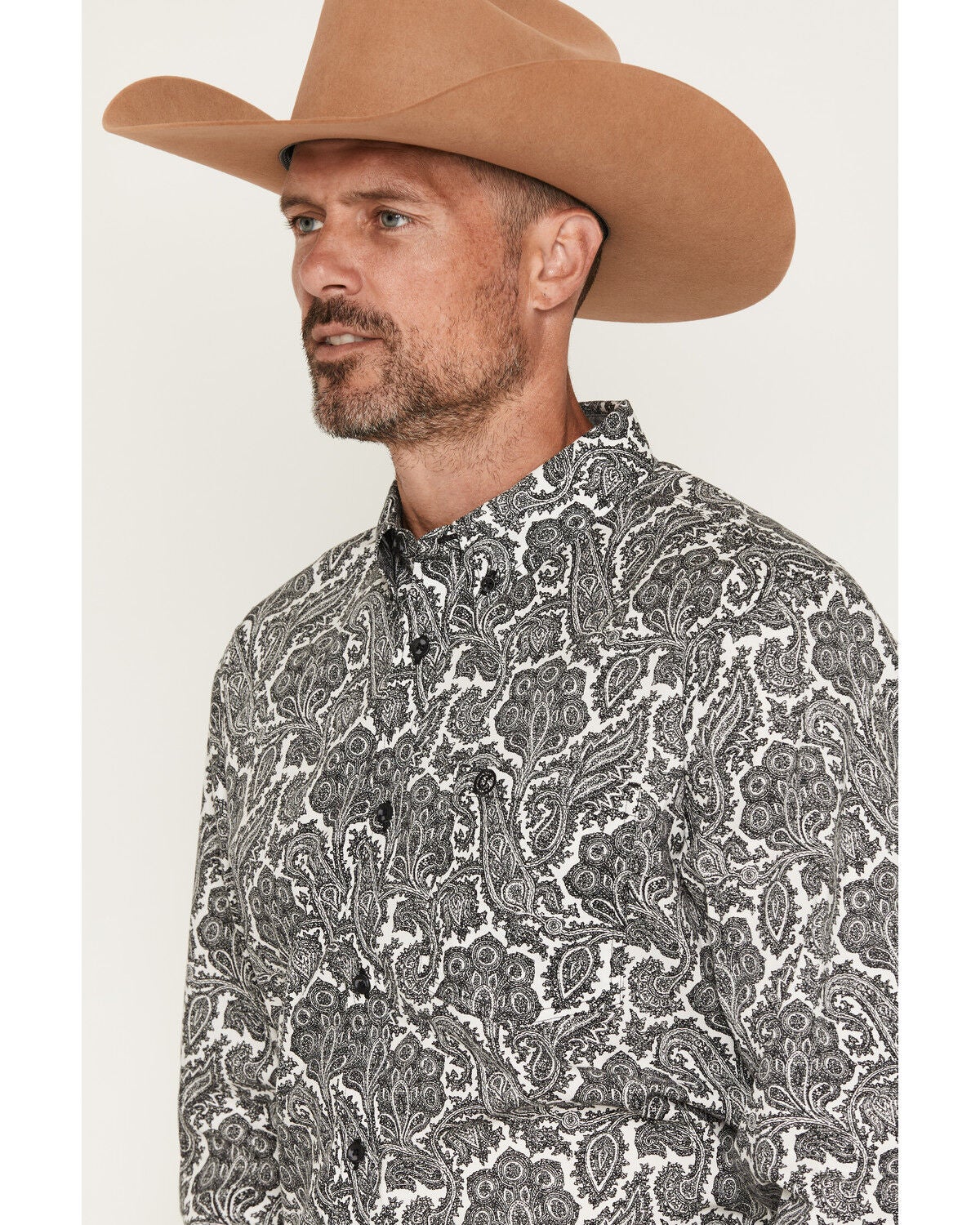 Image #2 - Cody James Men's Botanical Paisley Print Long Sleeve Button-Down Stretch Western Shirt - Big, Black, hi-res