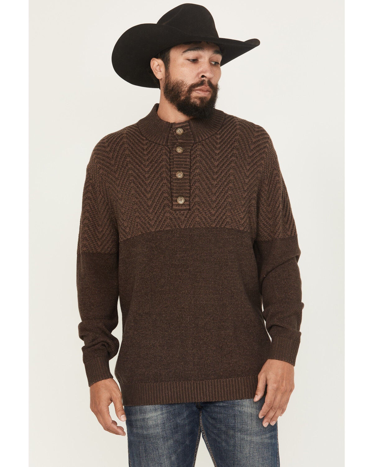 Image #1 - Cinch Men's Solid Button-Down Sweater, Brown, hi-res