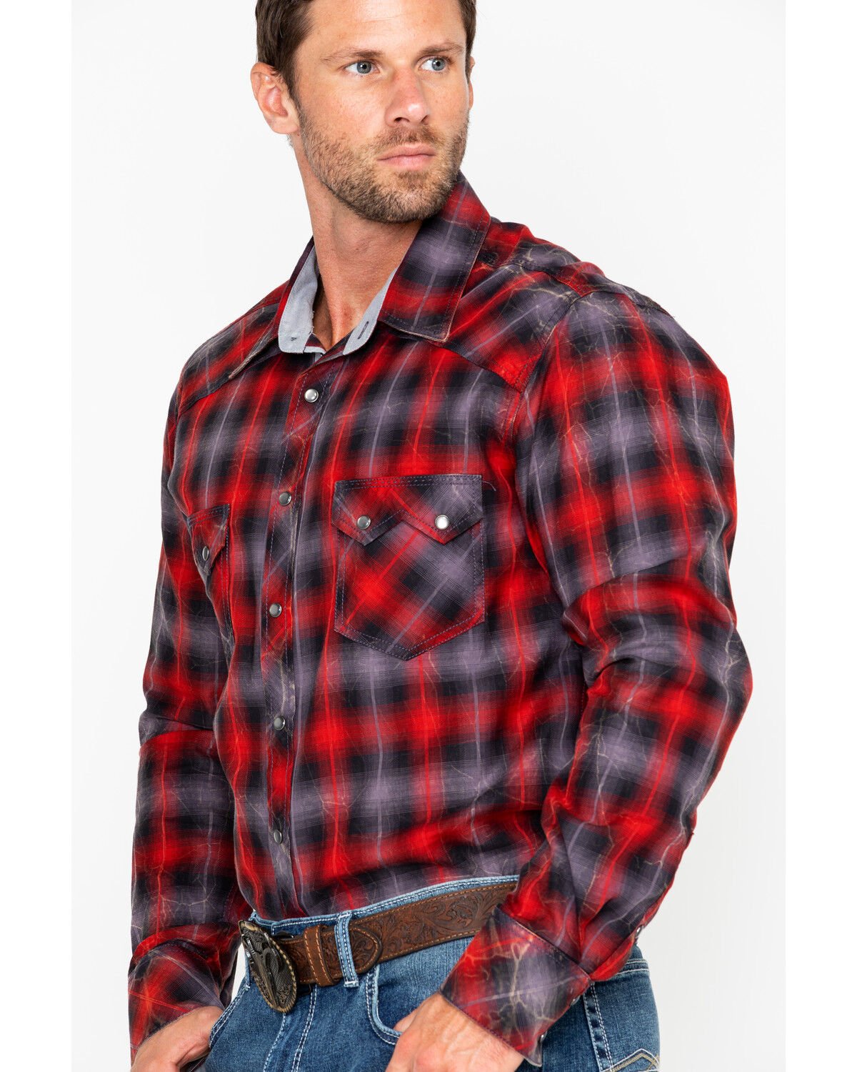Image #3 - Rock & Roll Denim Men's Yarn Dye Satin Plaid Print Long Sleeve Western Shirt, , hi-res