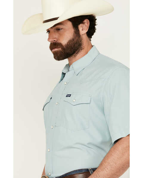 Image #2 - Wrangler Men's Solid Short Sleeve Snap Performance Western Shirt - Tall , Mint, hi-res