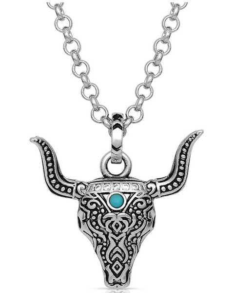 Image #1 - Montana Silversmiths Women's Sky Touched Steer Head Necklace, Silver, hi-res