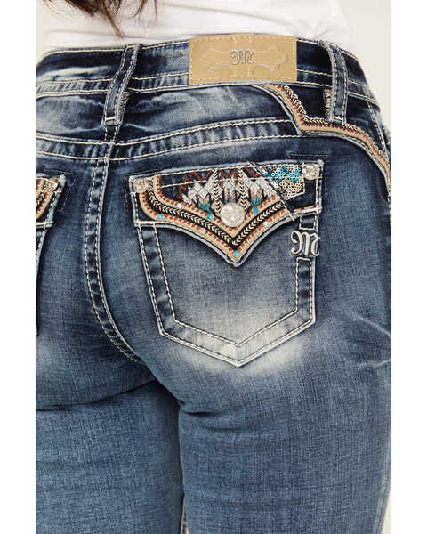 Image #2 - Miss Me Women's Medium Wash Mid Rise Geo Pocket Slim Stretch Bootcut Jeans , Medium Wash, hi-res