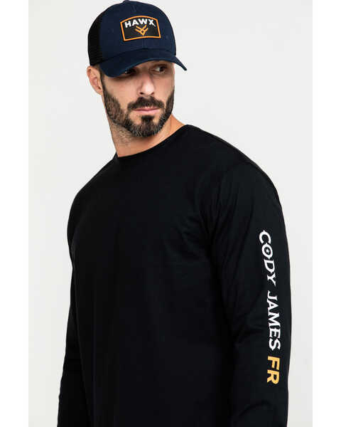 Cody James Men's FR Logo Long Sleeve Stretch Work Shirt , Black, hi-res