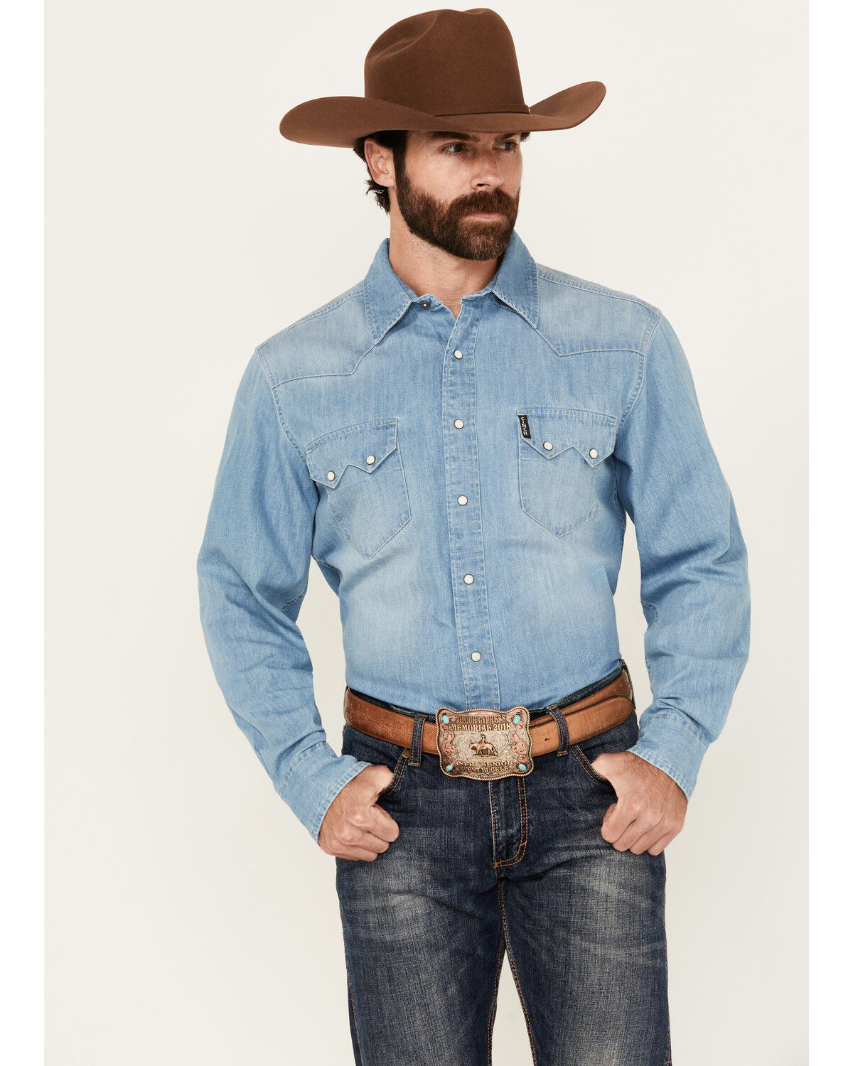 Image #1 - Cinch Men's Long Sleeve Snap Denim Shirt, Indigo, hi-res