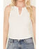 Miss Me Women's Studded Split V Neck Tank, Ivory, hi-res