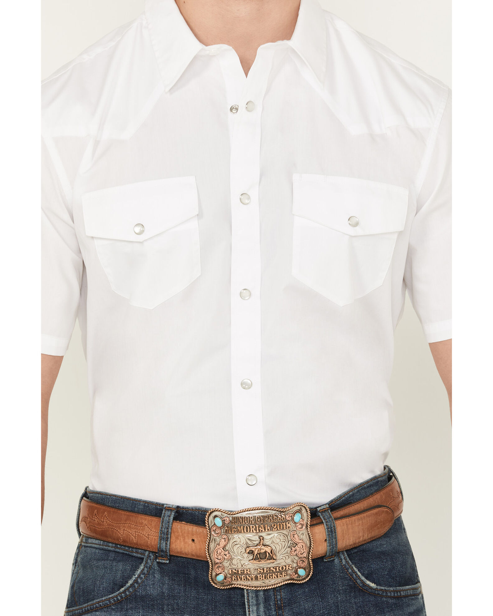 Image #3 - Gibson Men's Solid Short Sleeve Snap Western Shirt - Big, White, hi-res