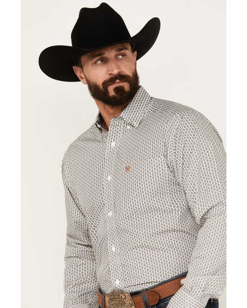 Ariat Men's Kingsley Geo Print Long Sleeve Button-Down Western Shirt - Tall, White, hi-res