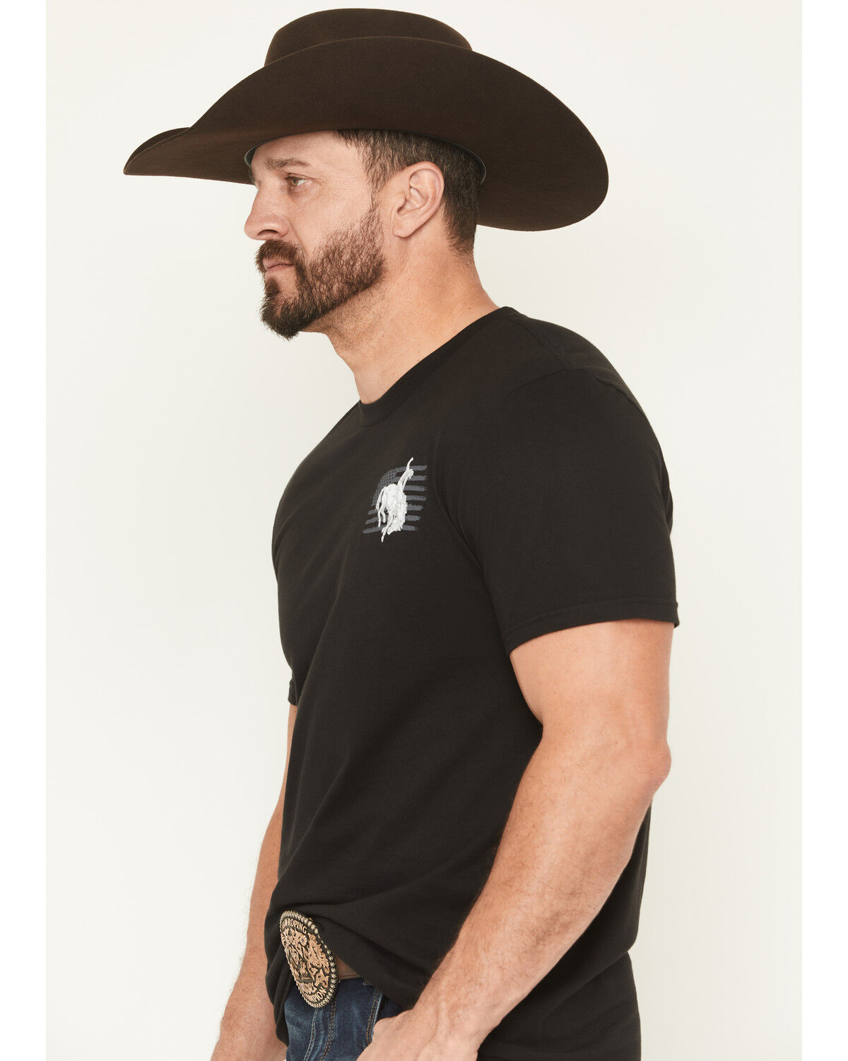 Image #2 - Cowboy Hardware Men's Bronc Patriotic Short Sleeve Graphic T-Shirt, Black, hi-res